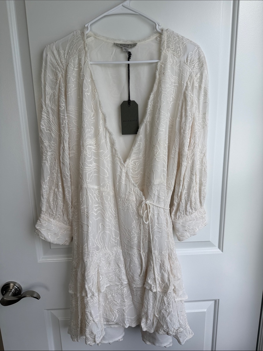 All Saints Keva Palmer Cream Wrap Mini Dress
